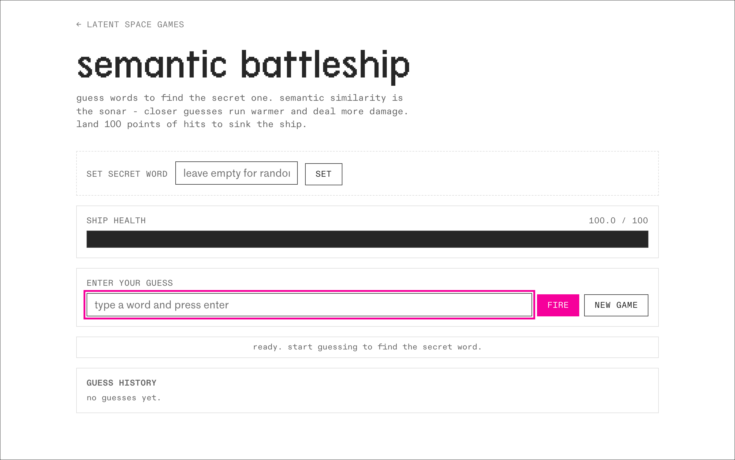 Semantic Battleship - a guessing game in vector space