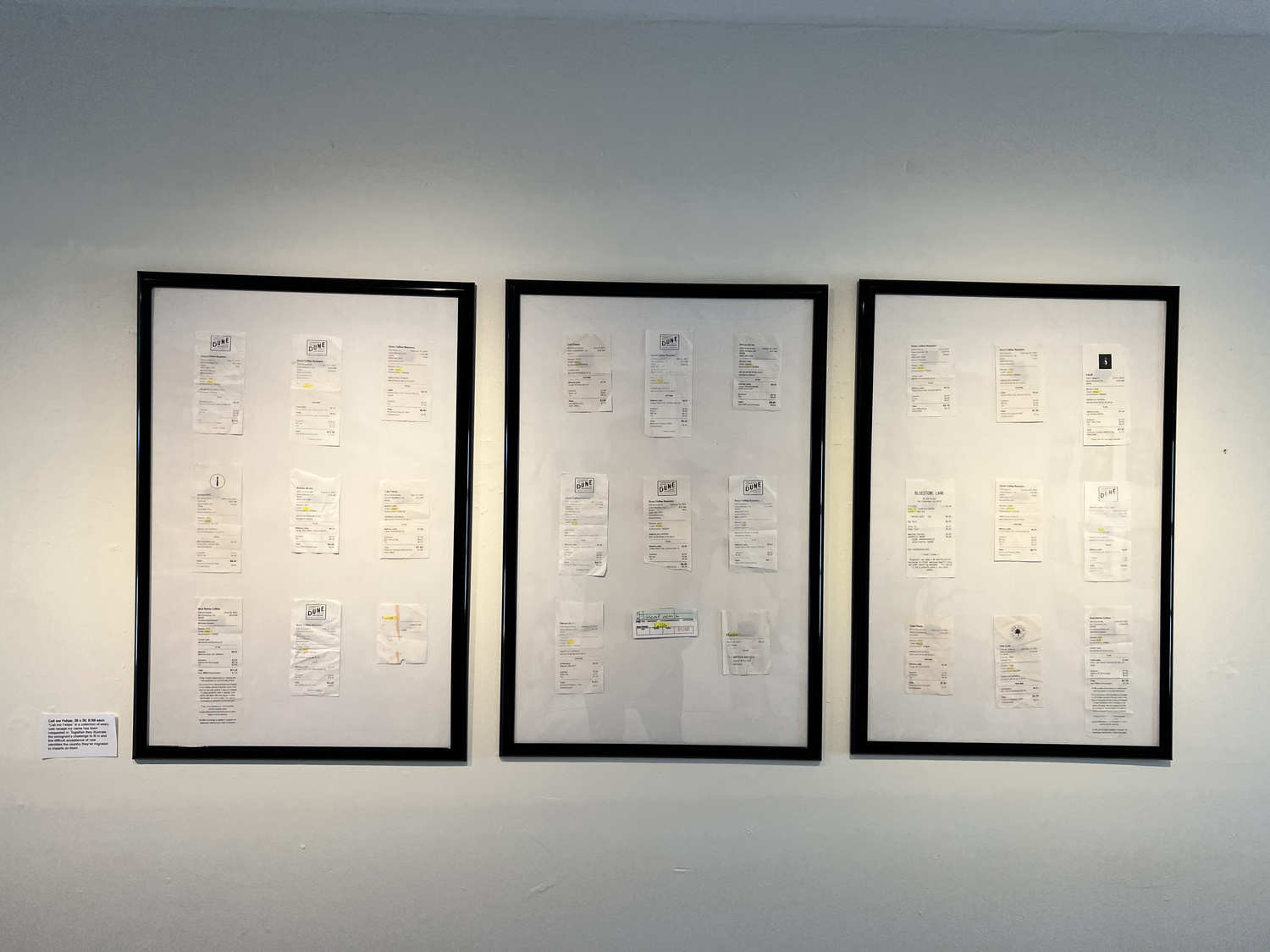 Physical installation with receipts and data visualization