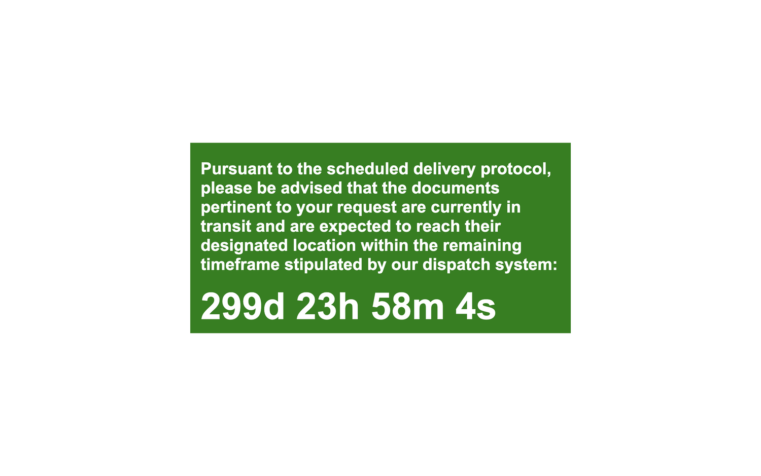 Processing screen simulating bureaucratic waiting