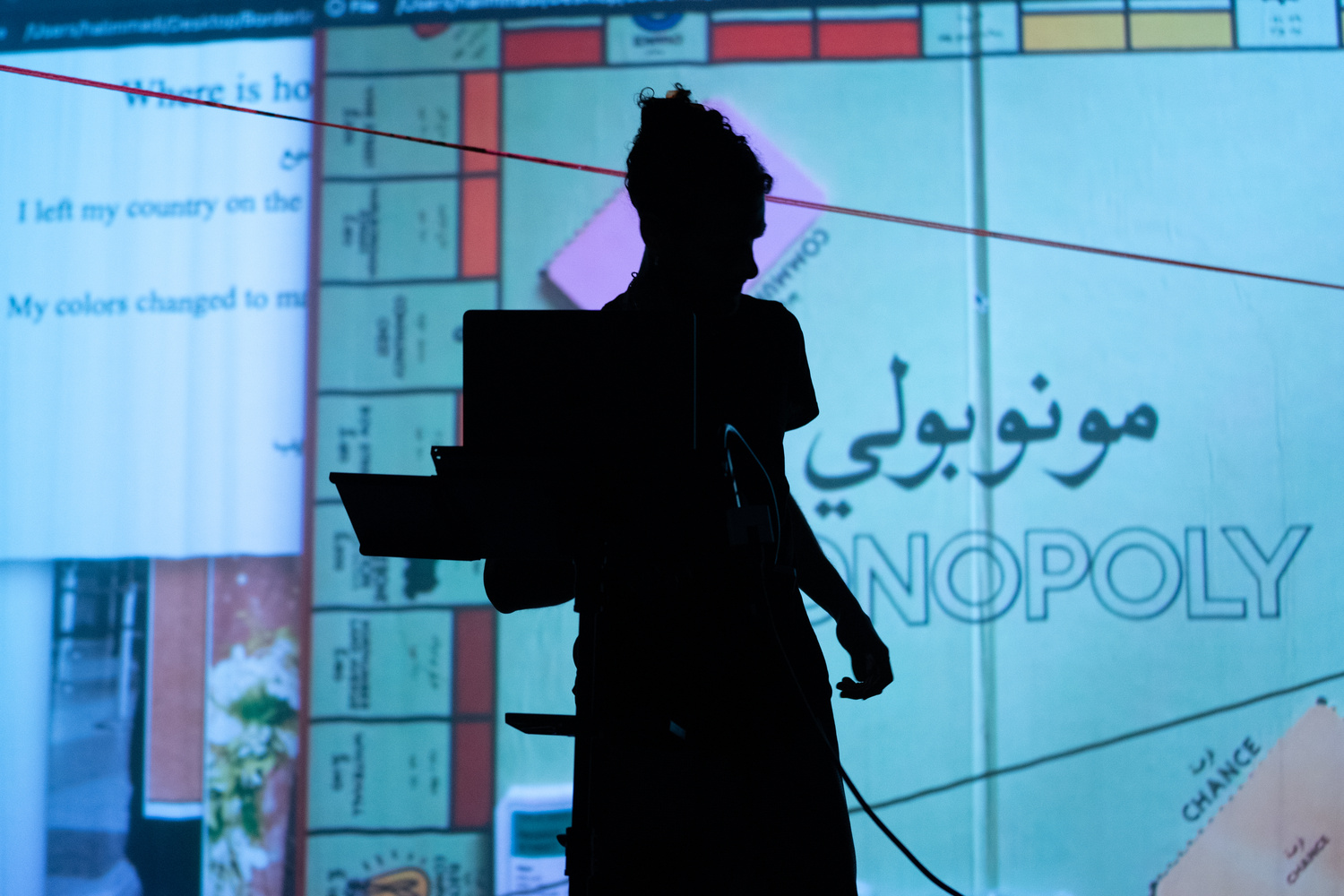 Stage lighting during the speculative narrative section