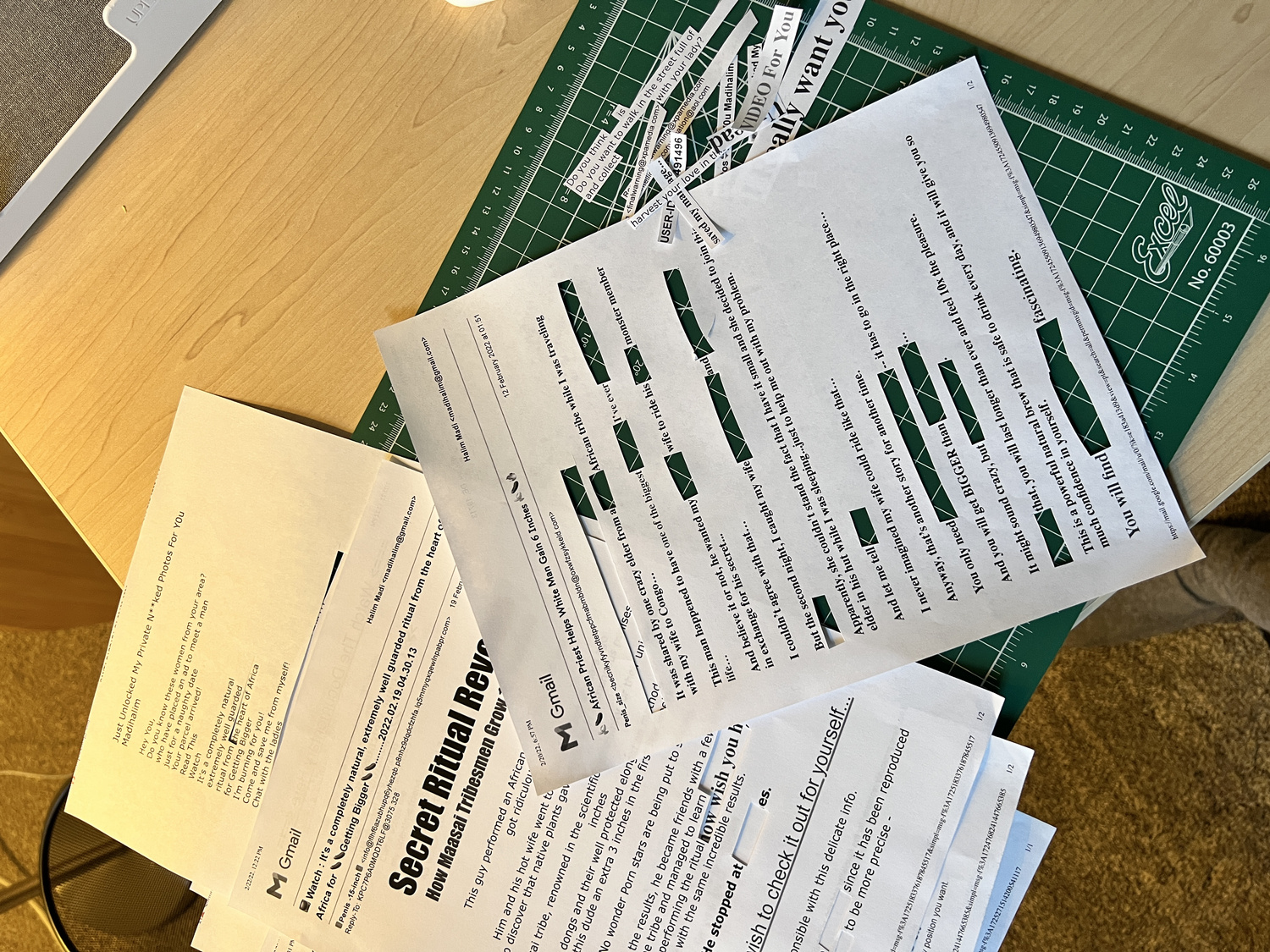 Gallery wall with multiple text-based collage works