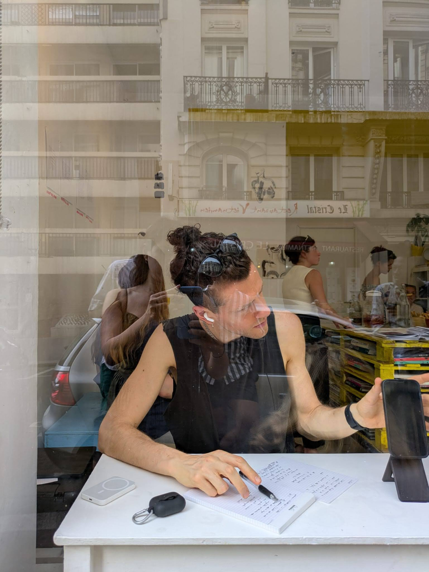 Performance documentation showing the human-machine poem pairing