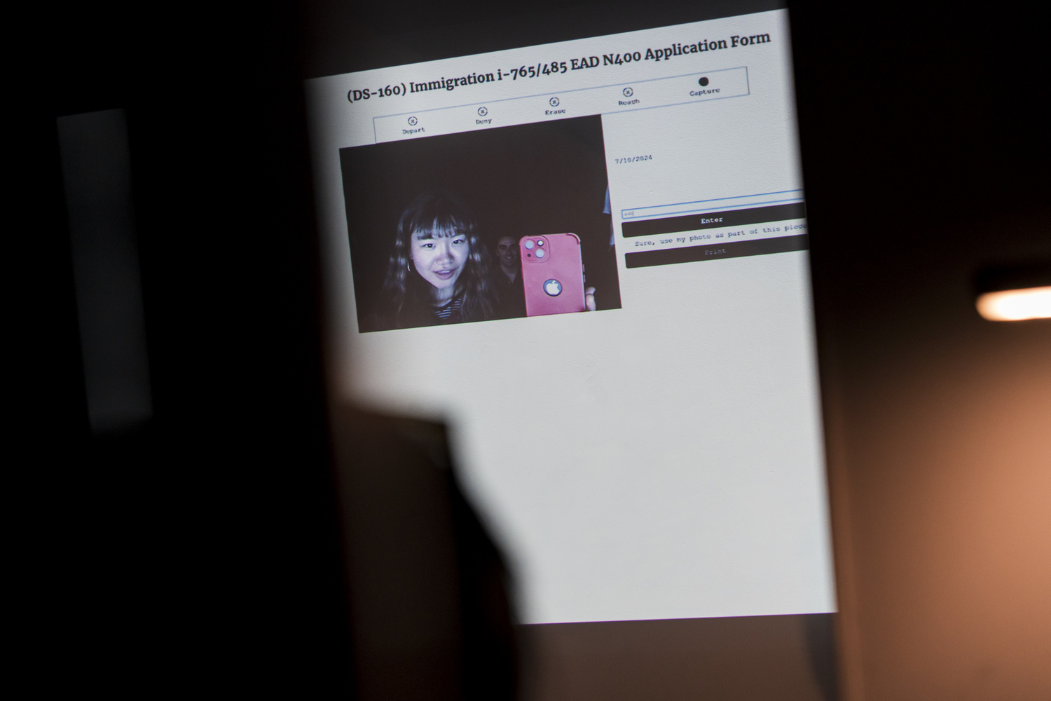 Screen interface of the fictional immigration form