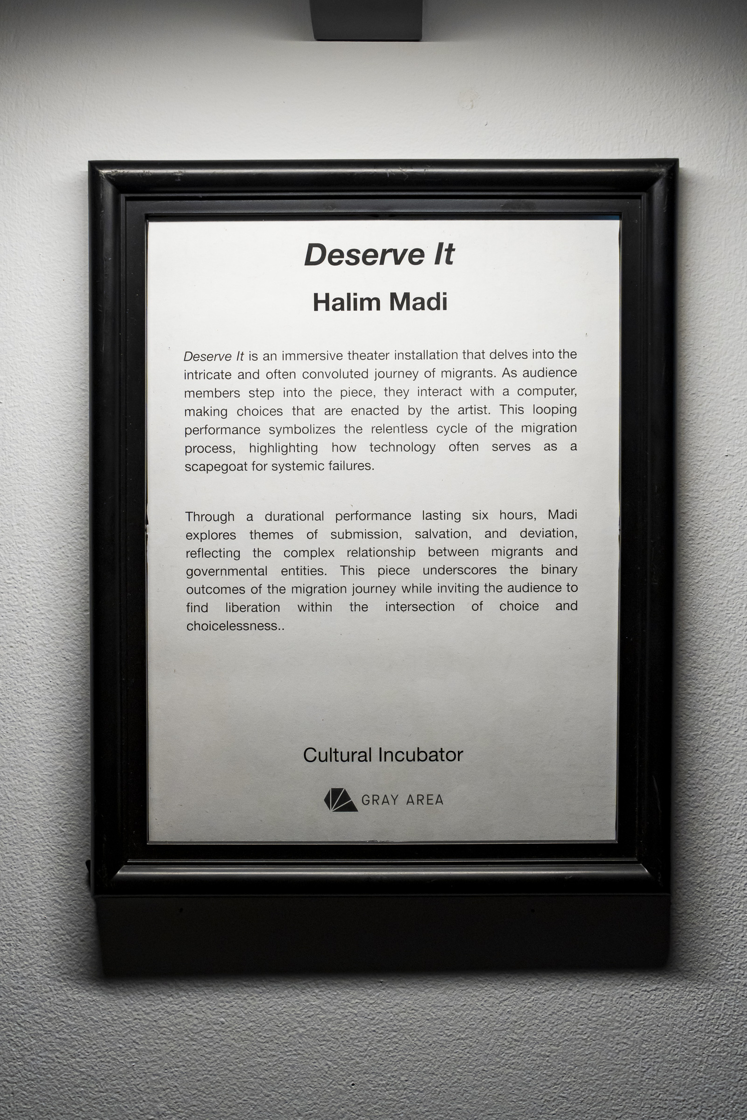 Deserve It - immersive performance at Gray Area