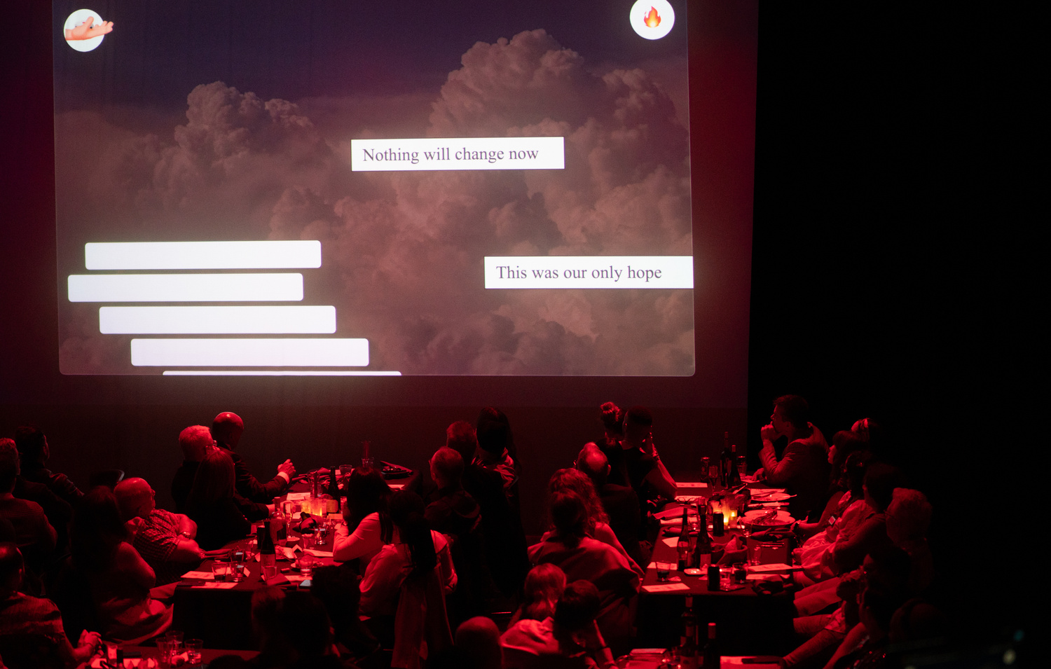 Performer moving between languages and cities during I Live Here