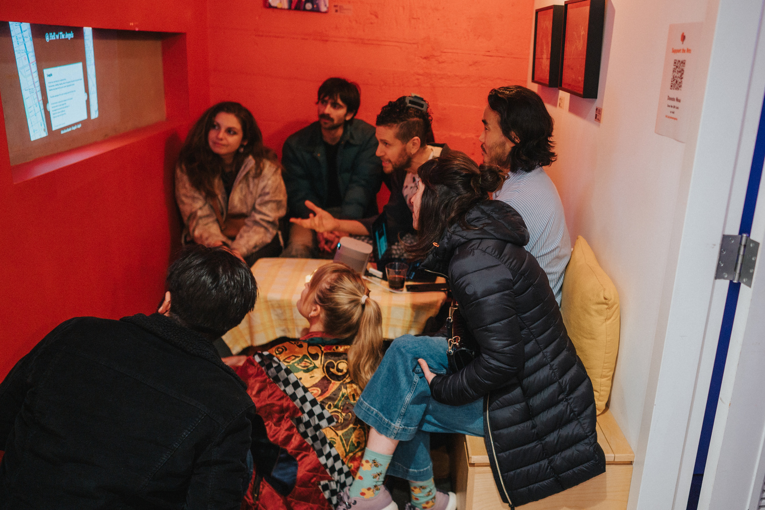 Performance view with digital interface showing text and maps