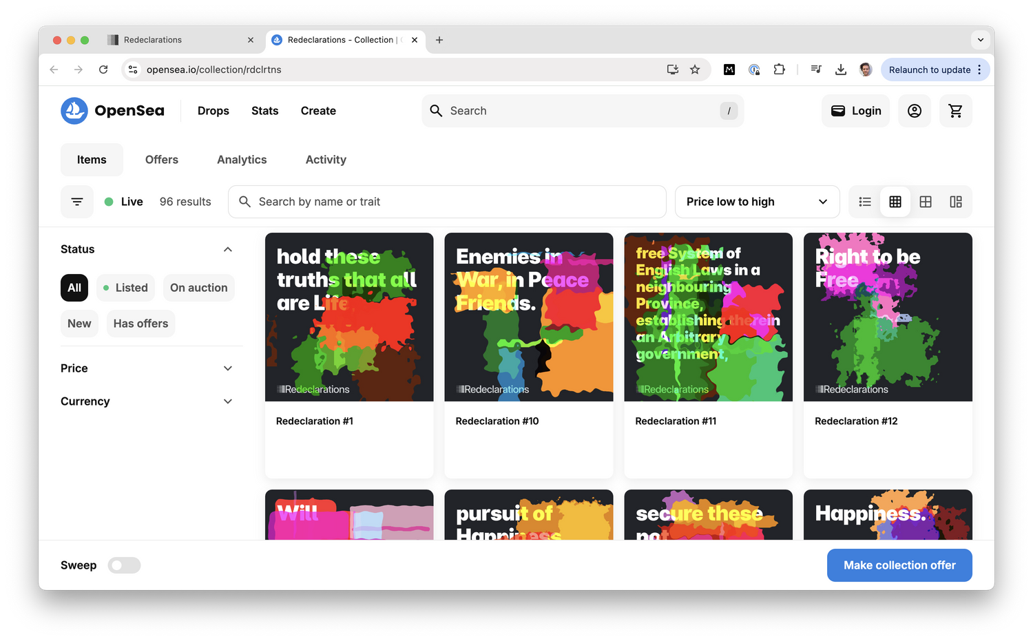 Online view of a computationally remixed declaration