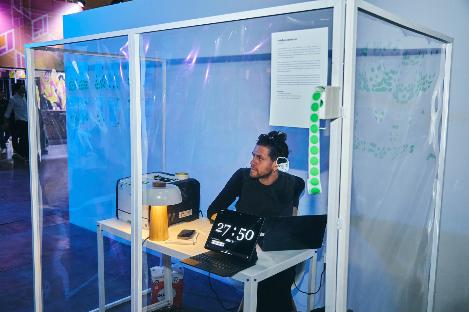 Documentation of the live writing session inside the cube