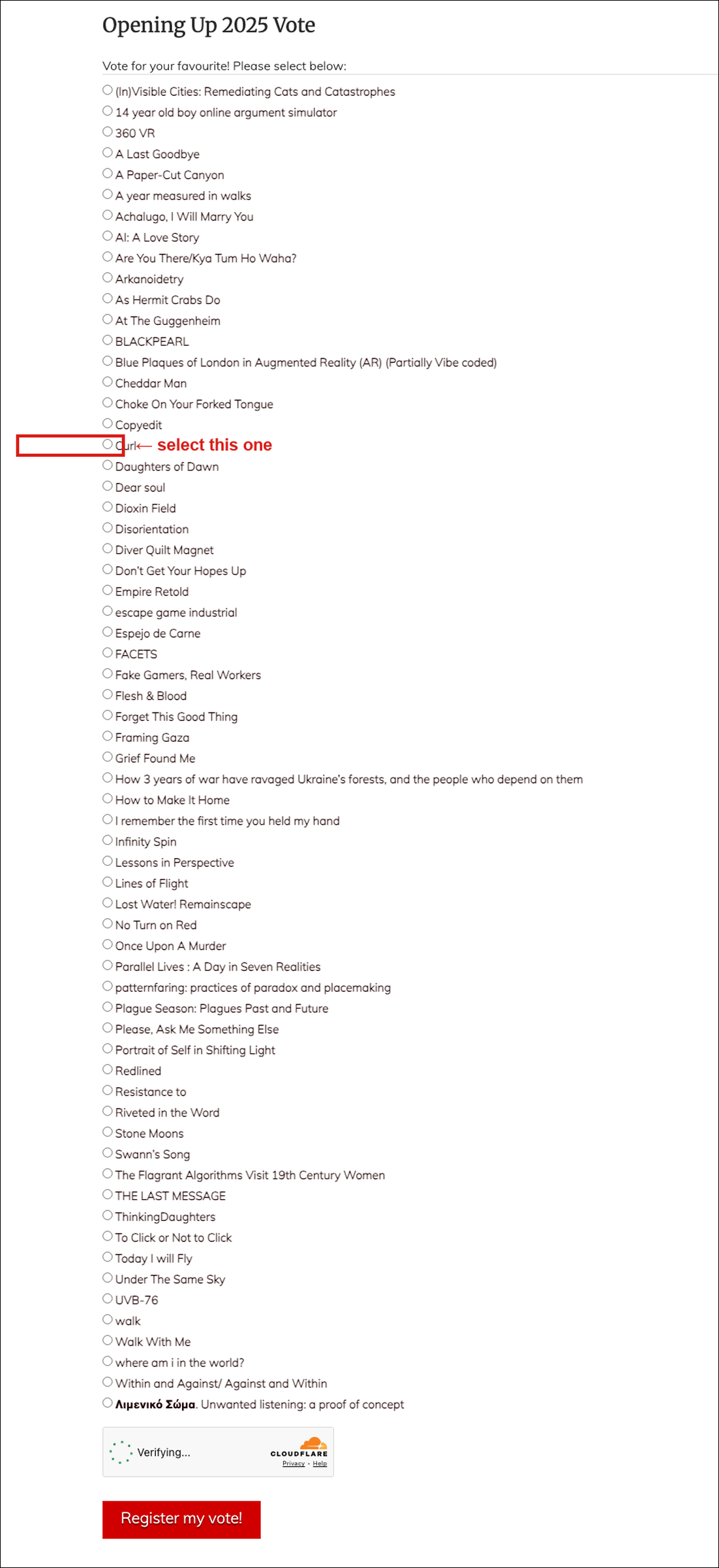 NMWP Opening Up 2025 vote form, with Curl highlighted in red